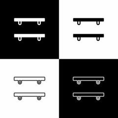 Sticker - Set Empty wooden shelves icon isolated on black and white background. Vector