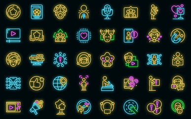 Poster - Influencer icons set outline vector. Video subscribe. View content
