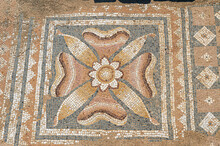 Greece, Central Macedonia, Dion, Ancient Mosaic In Archaeological Park Of Dion