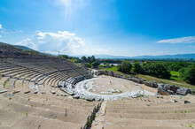 Greece, Eastern Macedonia And Thrace, Filippoi, Ancient Amphitheater In Philippi On Sunny Day