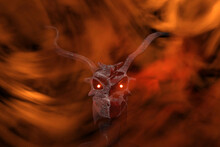 3D Illustration Of Abstract Devil Amidst Red Smoke