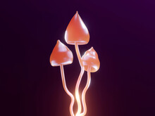 3D Rendered Illustration, Visualization Of Psychoactive Mushroom Psilocybe Semilanceata Known As European Magic Mushroom Containing Substance Psilocybin