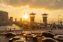 Egypt, Alexandria, Stanley Bridge At Sunset