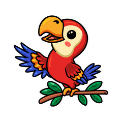 Wall Mural - Cute little parrot cartoon on tree branch