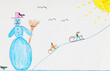 © Wolfgang Weinh√§upl/Westend61 - Children's drawing of snowman and sledging kids