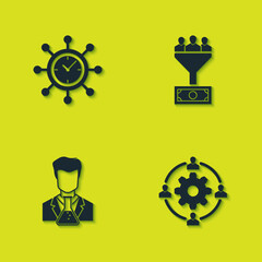 Poster - Set Clock and gear, Outsourcing concept, Scientist test tube and Lead management icon. Vector