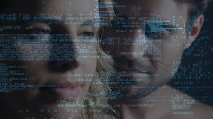 Poster - Animation of data processing over caucasian couple