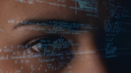 Poster - Animation of data processing over eye of mixed race woman