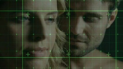 Poster - Animation of data processing over caucasian couple