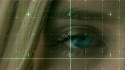 Sticker - Animation of data processing over eye of caucasian woman