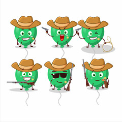 Wall Mural - Cool cowboy green balloons cartoon character with a cute hat