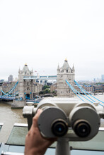 UK, London, Tower Bridge View From Rooftop With Coin Operated Binoculars