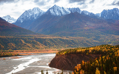 Wall Mural - View of Matanuska River from highway , Alaska in fall season.