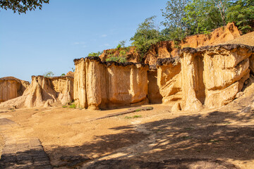 Within the national park named Phae Mueang Phi caused by the terrain which is the soil and sandstone was naturally eroded into various shapes that are In Phrae Province of Thailand.