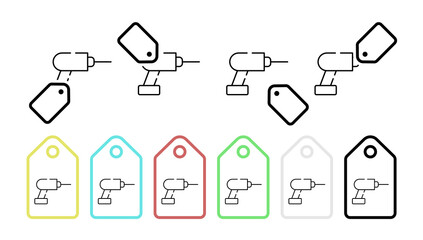 Canvas Print - Drill, tool for repair vector icon in tag set illustration for ui and ux, website or mobile application