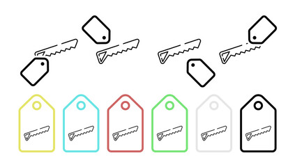 Poster - Saw, tool for construction vector icon in tag set illustration for ui and ux, website or mobile application