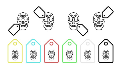 Poster - Skull, flower, catrina vector icon in tag set illustration for ui and ux, website or mobile application