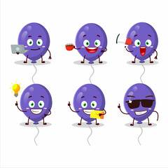 Poster - Purple balloons cartoon character with various types of business emoticons