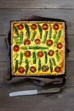 Gluten Free Vegetarian Buckwheat Quiche With Tomatoes, Asparagus And Chive