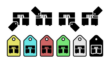 Poster - Bookcase glyph vector icon in tag set illustration for ui and ux, website or mobile application