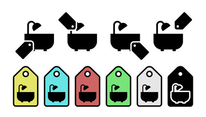 Poster - Bath with shower glyph vector icon in tag set illustration for ui and ux, website or mobile application