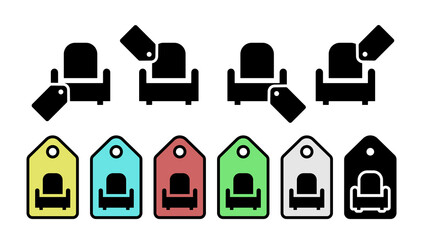 Poster - Armchair glyph vector icon in tag set illustration for ui and ux, website or mobile application