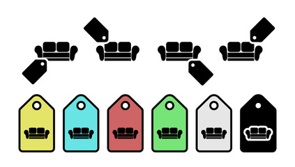 Poster - Sofa glyph vector icon in tag set illustration for ui and ux, website or mobile application