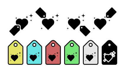 Poster - Heart flat, stars vector icon in tag set illustration for ui and ux, website or mobile application