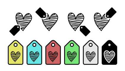 Poster - Heart hand drawn vector icon in tag set illustration for ui and ux, website or mobile application