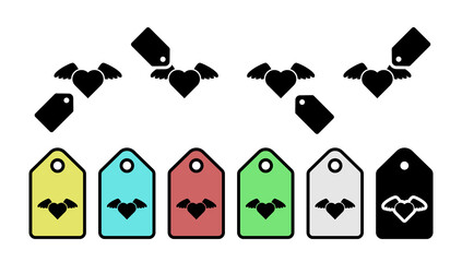 Poster - Heart flat, wings vector icon in tag set illustration for ui and ux, website or mobile application