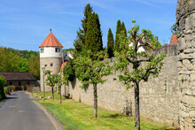 Germany, Bavaria, Franconia, Lower Franconia, Eibelstadt, City Wall With Tower
