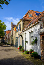 Netherlands, North Holland, Enkhuizen, Row Of Houses Along Zuider Havendijk Street