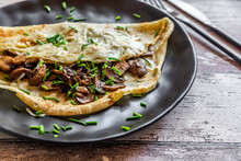 Pancakes With Champignon, Cheese And Chive