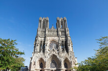 France, Marne, Reims, Facade Of Reims Cathedral