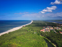 Poland, Pomerania, Leba, Aerial View Of Coastline At Slowinski National Park