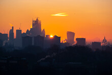 UK, England, London, City Skyline At Moody Sunrise
