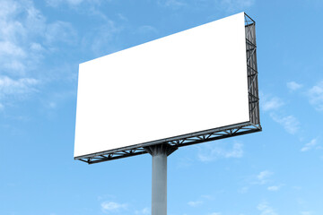 Wall Mural - Outdoor billboard on blue sky background with white background mock up. clipping path