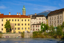 Exterior Of Inn And Stadtturm Against Blue Sky At Innsbruck, Austria