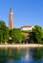 Church Of St Martin And Trausnitz Castle With River Isar, Landshut, Lower Bavaria, Germany