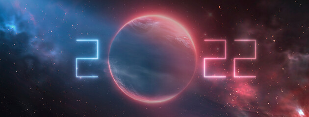 Wall Mural - space new 2022. futuristic space sci-fi abstract background. neon abstract space background with neb