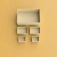 3D Rendering, Yellow Boxes In Different Sizes On Yellow Backround