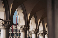 Italy, Venice, Close-up Of Doges Palace Arcade