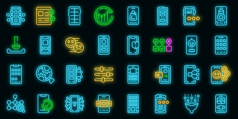 Poster - Mobile apps icons set outline vector. Customer phone. Social experience