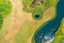 Aerial View Of The Circular Lakes In Reeds And Grassland, Croatia