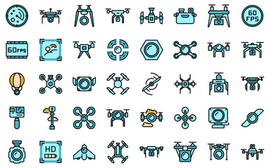 Poster - Aerial videography icons set outline vector. Drone camera. Aero filming