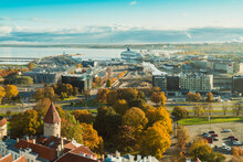 View Of The Harbor Of Tallinn With The Old City Walls And The Rotermann Quarter, Tallinn, Estonia