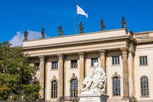 Germany, Berlin, Mitte, Unter Den Linden, Humboldt University Of Berlin And Alexander Von Humboldt Statue