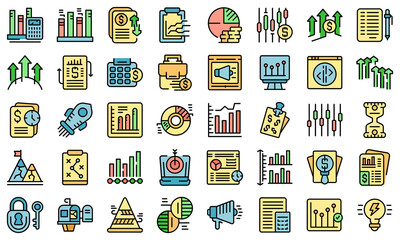 Poster - Business trend icons set outline vector. Web site. Analysis target