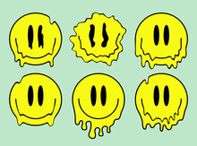 City Graffiti Smiling Face. Various Types Of Faces With Drip, Splash, Disheveled, Street Style, Set 6
