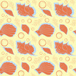 © Constellaurum - Flat outline sea shells, bubbles seamless pattern for fabric, textile, apparel, interior, stationery, wrapping paper, scrapbooking. Trendy marine endless texture. Exotic ocean shells contours